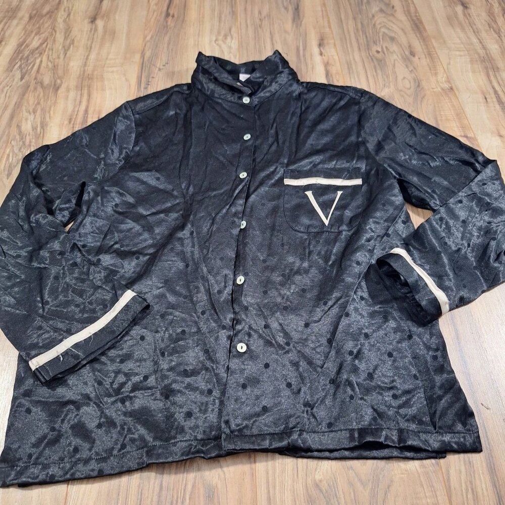 vintage Victoria's Secret black satin pajama shirt shirt large
